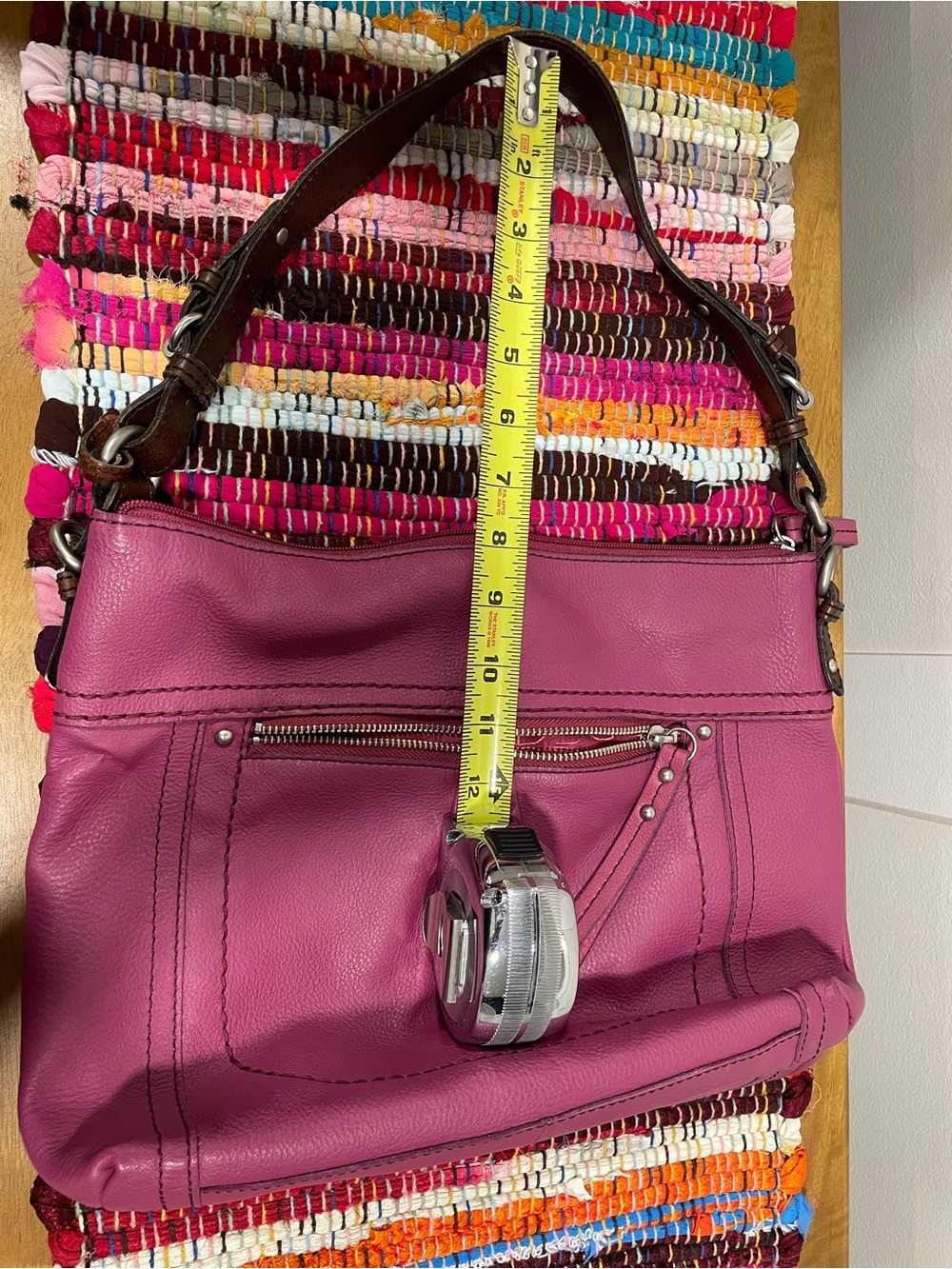 Fossil Pink Leather Shoulder Bag with Dark Brown Strap - Picture 9 of 9